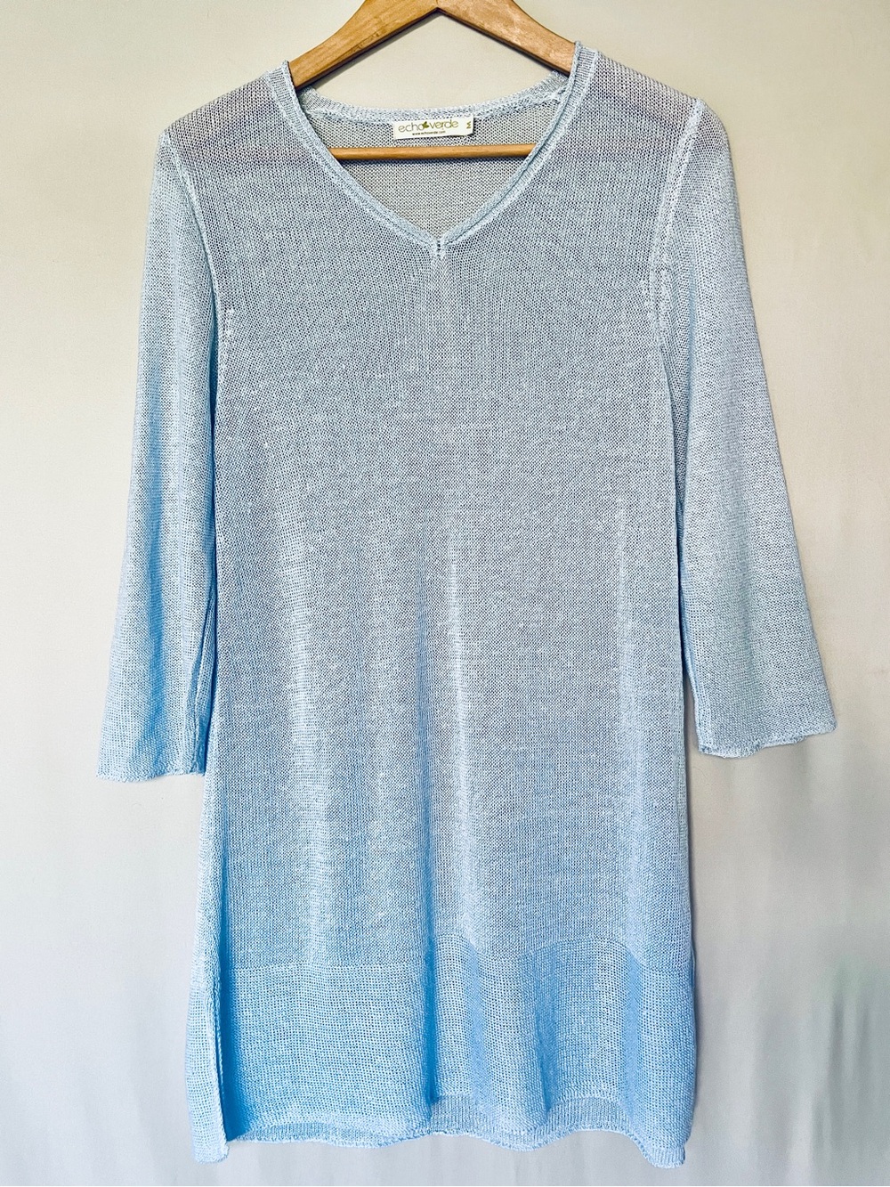 Echo Verde Linen Organic Cotton Knit Tunic Sweater Ice Blue Coastal Minimalist M